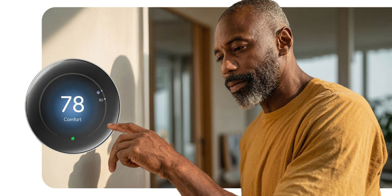 Smart thermostat on a wall