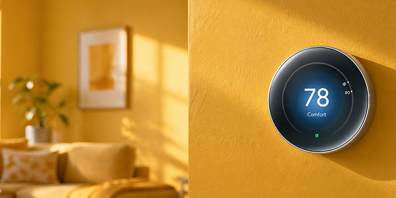 Smart thermostat on a wall