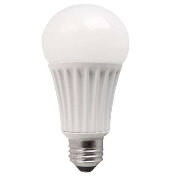 A single TCP Standard A21 3-Way 40/60/100W Warm White LED lightbulb on a white background