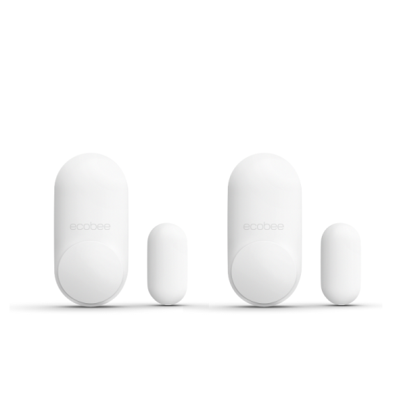 Two large and two small white color ecobee SmartSensors on a white background