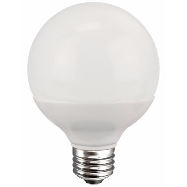 Globe G25 Omni-Directional Non-Dimmable 40W Warm White LED lightbulbs in a 4-pack on a white background